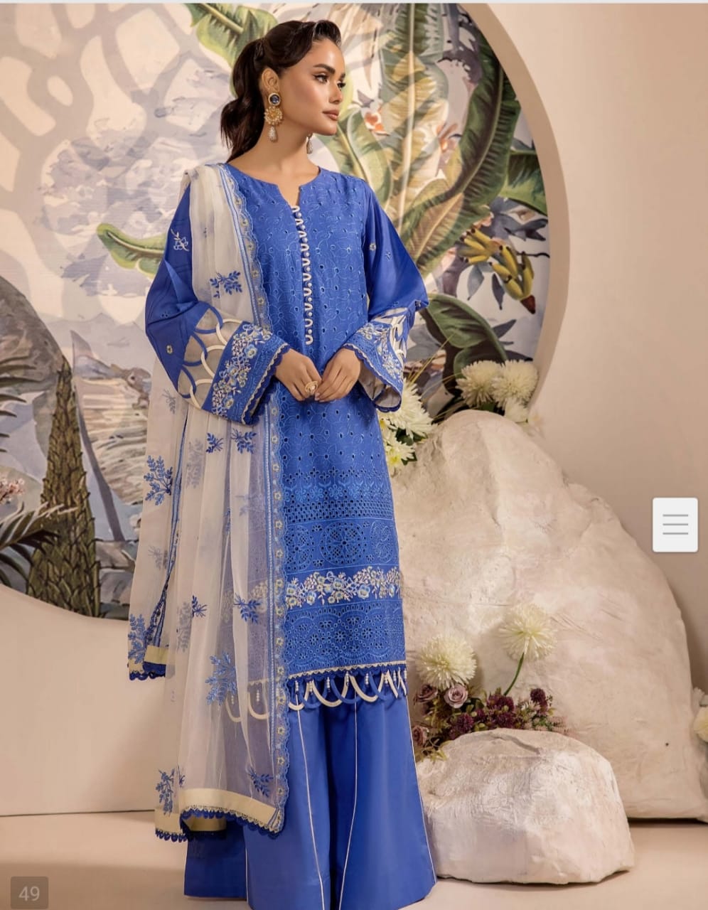 Royal Blue Elegance - Embroidered Palazzo Suit